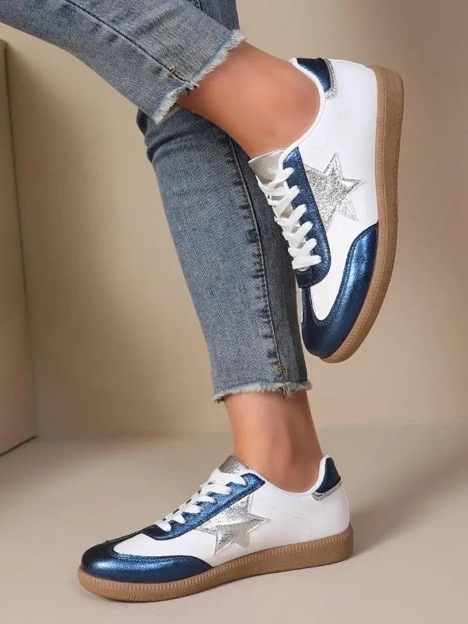 Charlesfd-Trendy Two-Tone Star Flat Sneakers