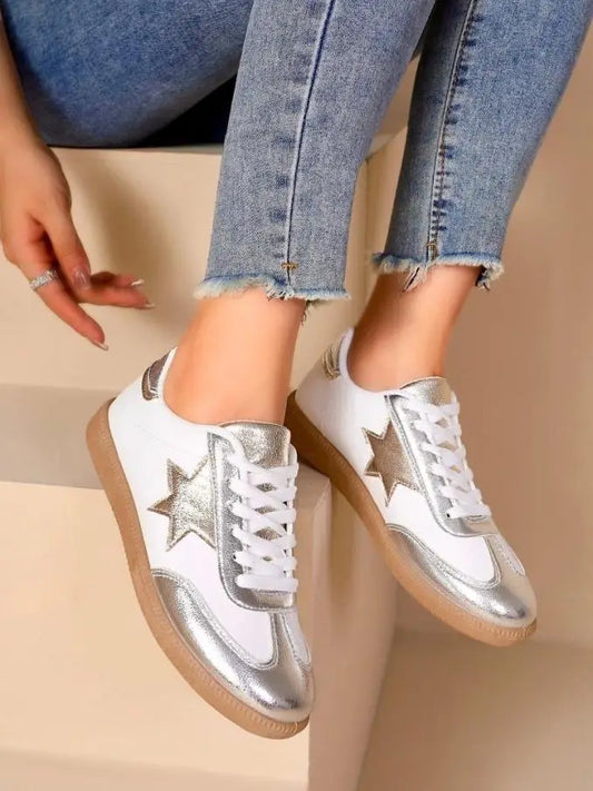 Charlesfd-Trendy Two-Tone Star Flat Sneakers
